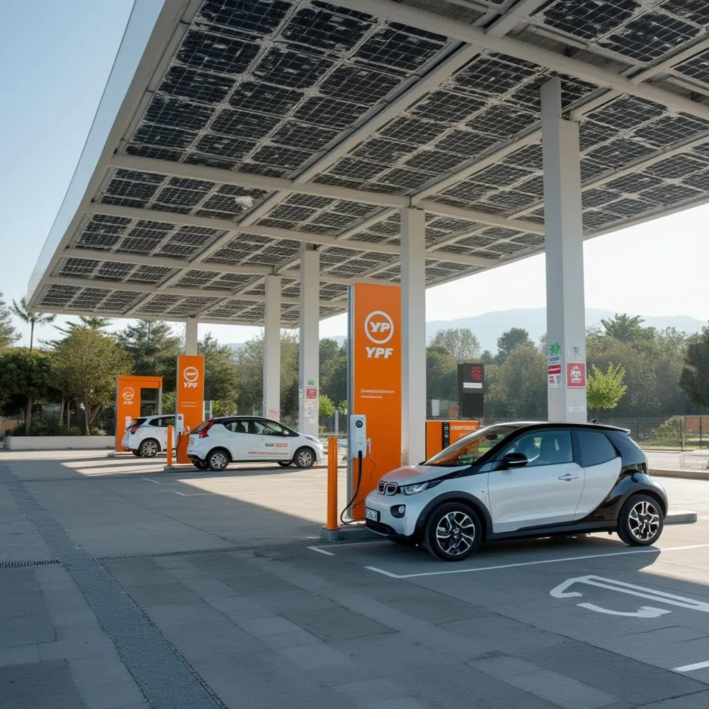 Estación de servicio YPF moderna con paneles solares